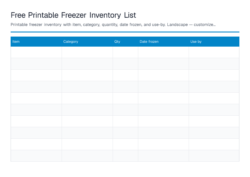 Free Printable Freezer Inventory List — printable PDF preview