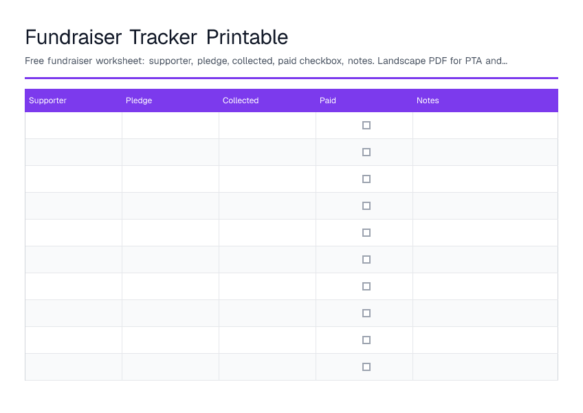 Fundraiser Tracker Printable — printable PDF preview