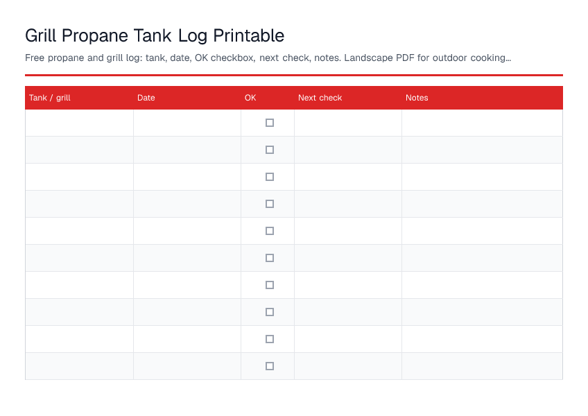 Grill Propane Tank Log Printable — printable PDF preview