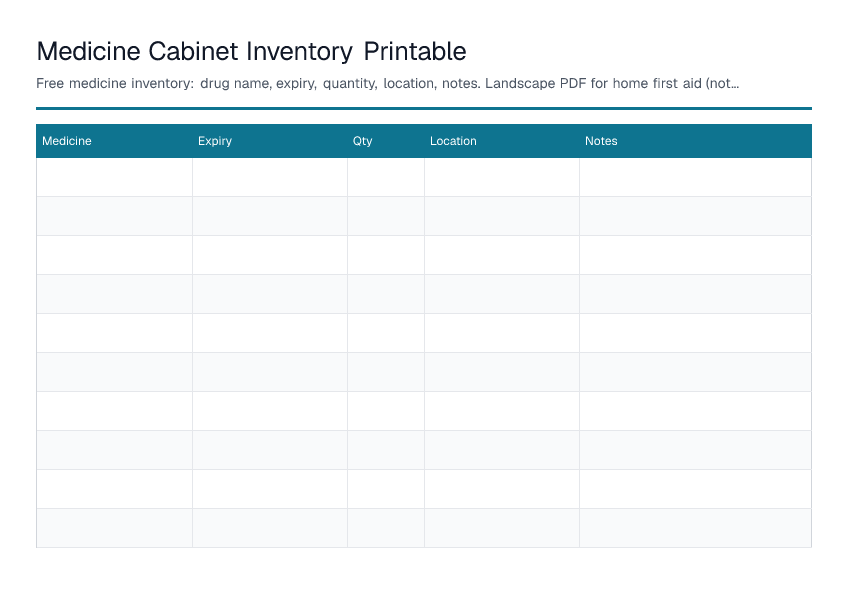 Medicine Cabinet Inventory Printable — printable PDF preview