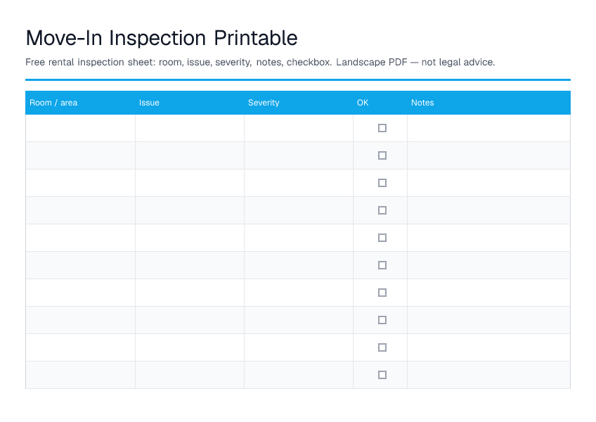 Move-In Inspection Printable — printable PDF preview