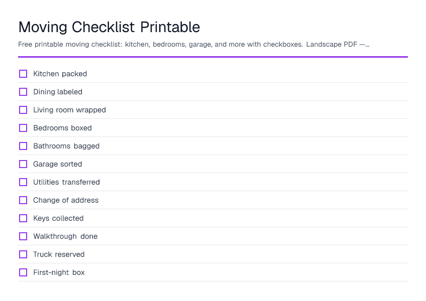 Moving Checklist Printable — printable PDF preview