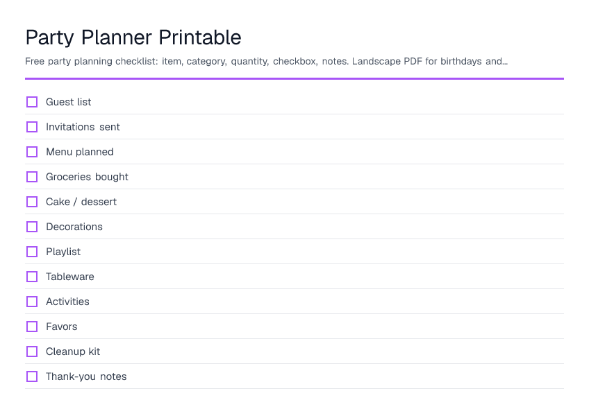 Party Planner Printable — printable PDF preview