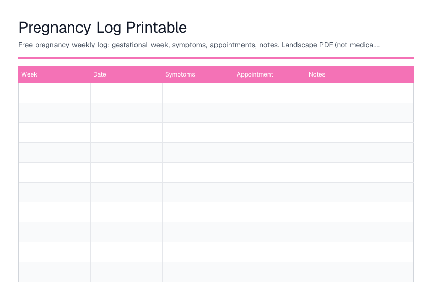 Pregnancy Log Printable — printable PDF preview