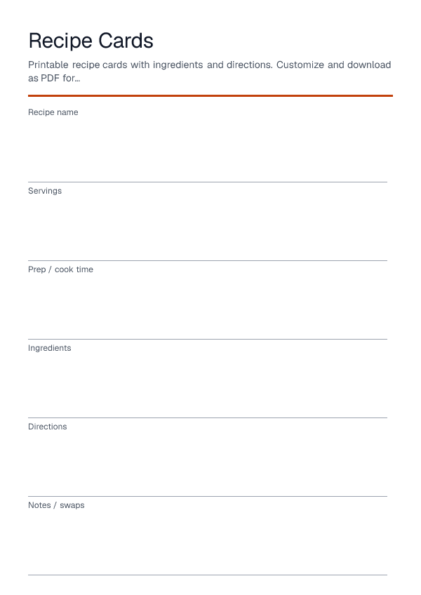 Recipe Cards — printable PDF preview