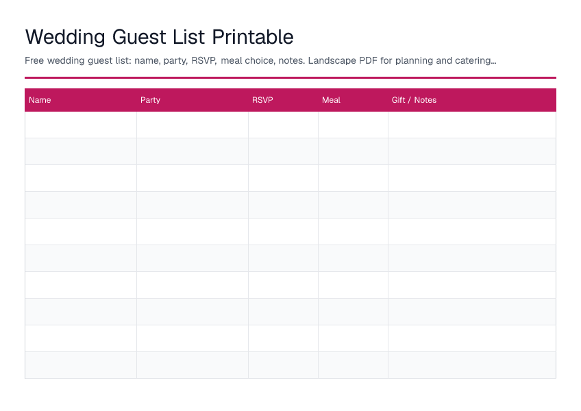 Wedding Guest List Printable — printable PDF preview