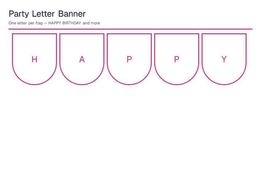 Party Letter Banner — printable PDF preview