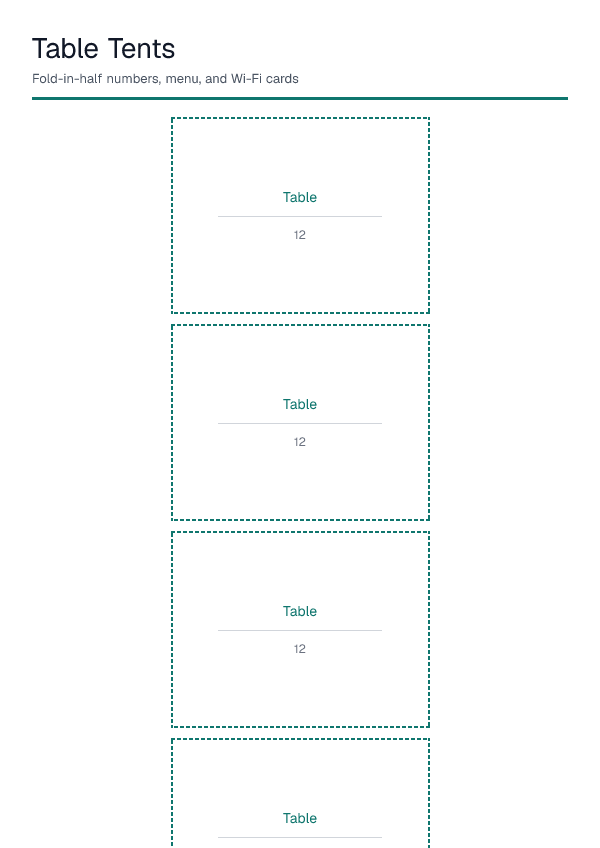 Table Tents — printable PDF preview