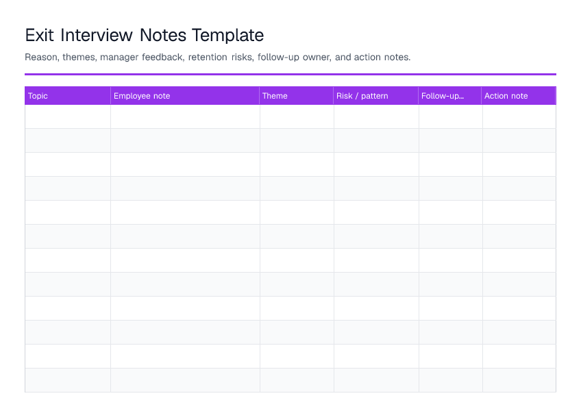Exit Interview Notes Template — printable PDF preview