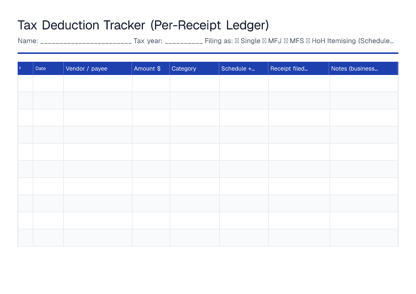 Tax Deduction Tracker — printable PDF preview