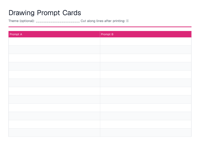 Drawing Prompt Cards — printable PDF preview