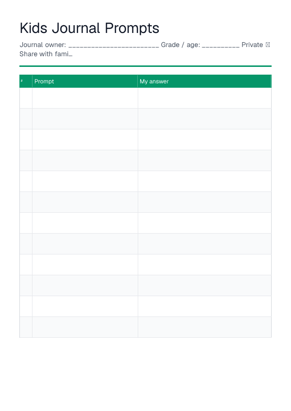Kids Journal Prompts — printable PDF preview
