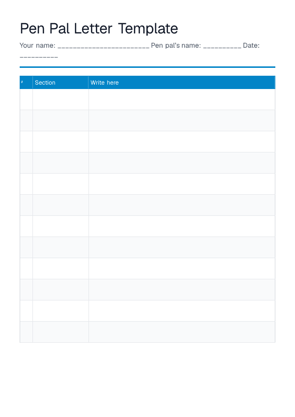 Pen Pal Letter Template — printable PDF preview