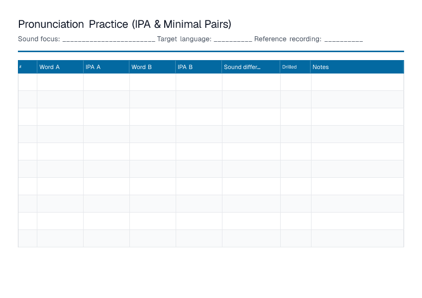 Pronunciation Practice (IPA & Minimal Pairs) — printable PDF preview