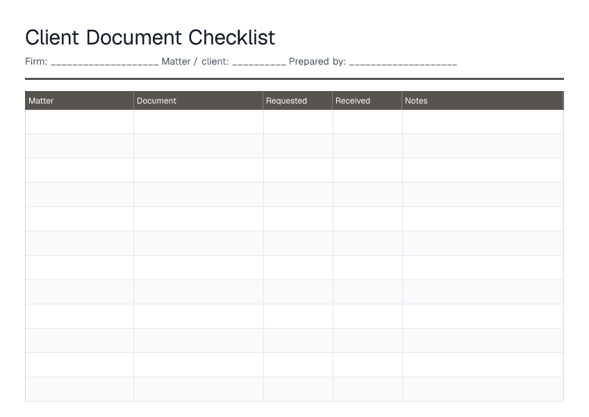 Client Document Checklist — printable PDF preview