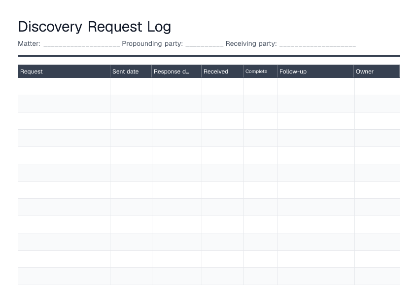 Discovery Request Log — printable PDF preview