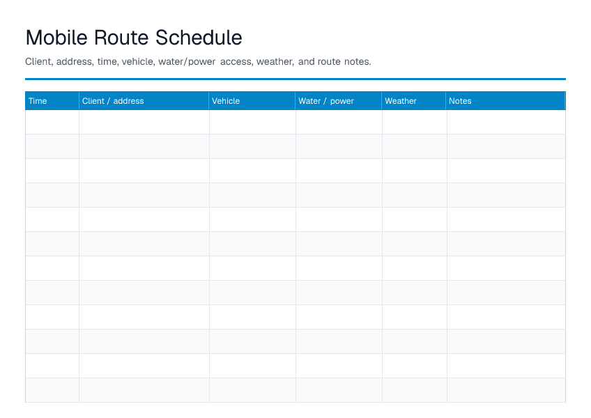 Mobile Route Schedule — printable PDF preview
