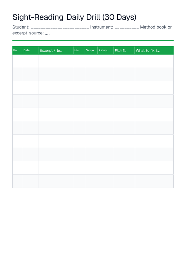 Sight-Reading Daily Drill (30-Day) — printable PDF preview