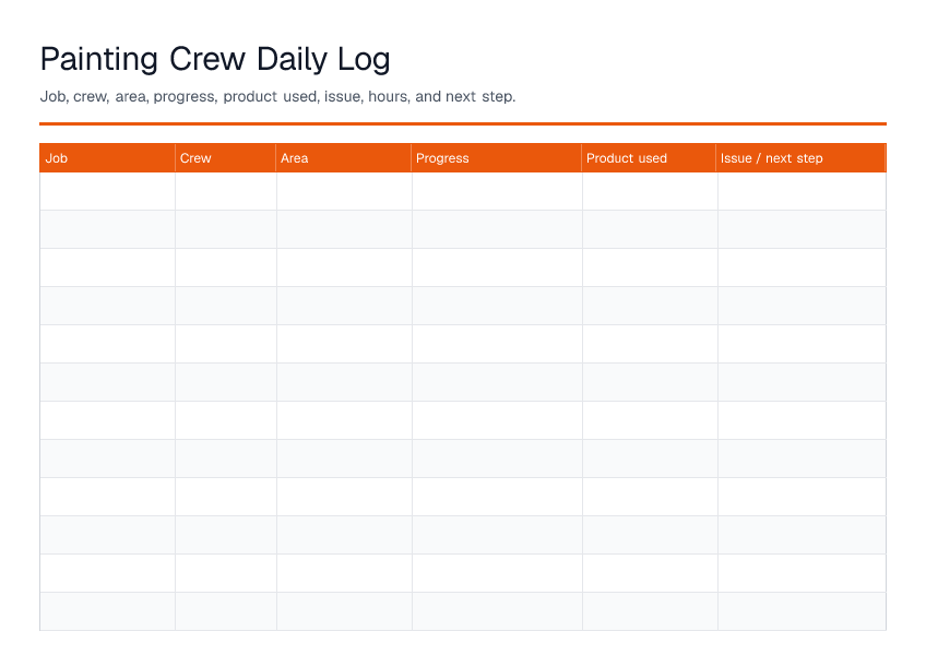 Painting Crew Daily Log — printable PDF preview