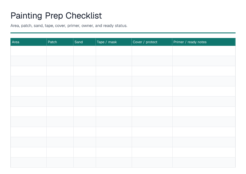 Painting Prep Checklist — printable PDF preview