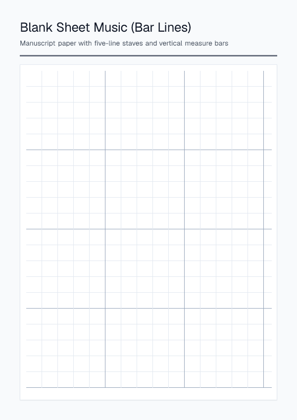 Blank Sheet Music (Bar Lines) — printable PDF preview