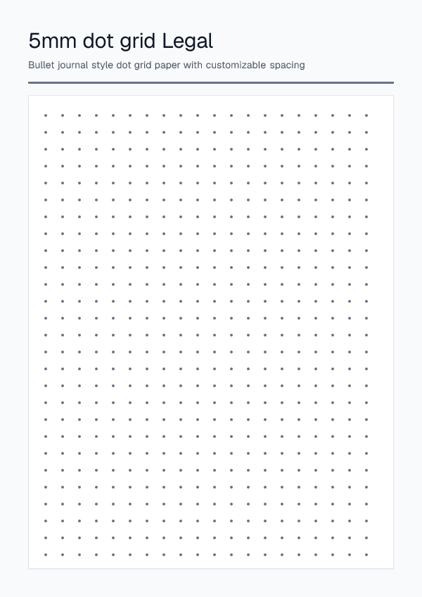 5mm Legal Blue — Dot Grid Paper — printable PDF preview