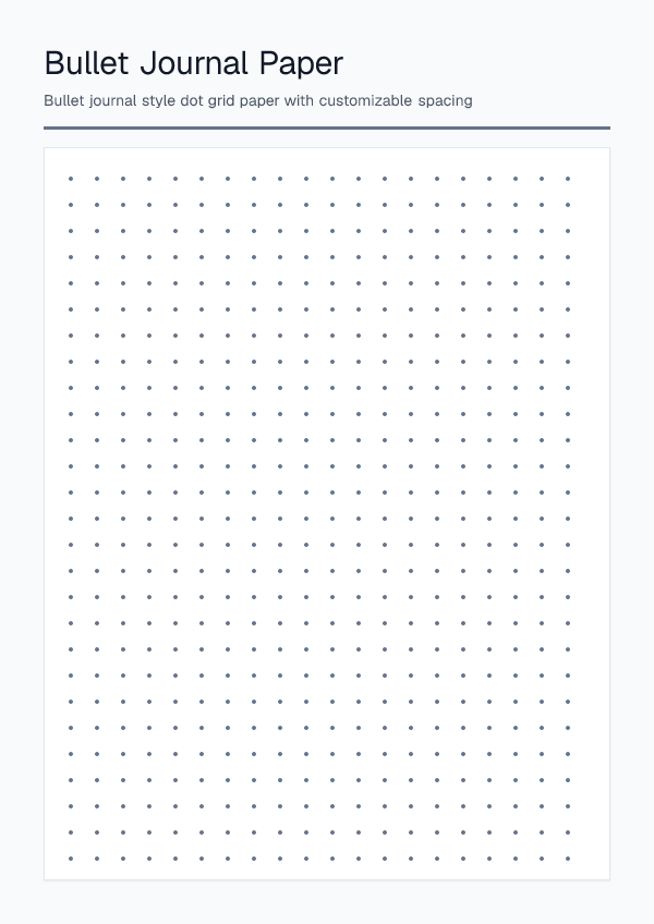 Bullet Journal — Dot Grid Paper — printable PDF preview