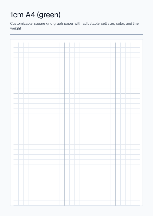 1cm A4 Green — Graph Paper — printable PDF preview