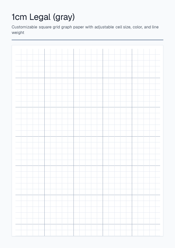 1cm Legal Gray — Graph Paper — printable PDF preview