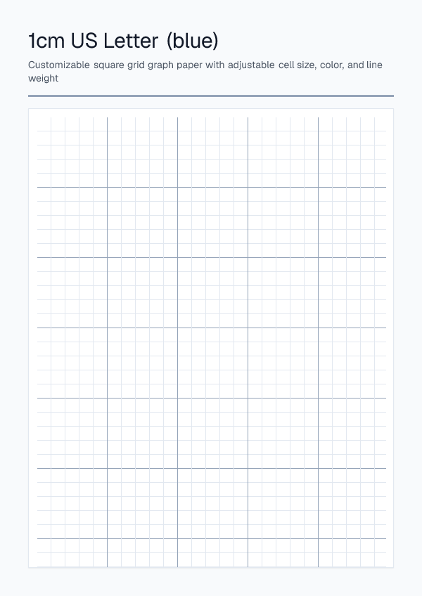1cm Letter Blue — Graph Paper — printable PDF preview