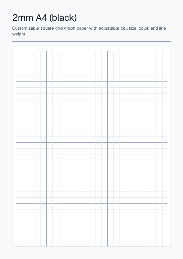 2mm A4 Black — Graph Paper — printable PDF preview