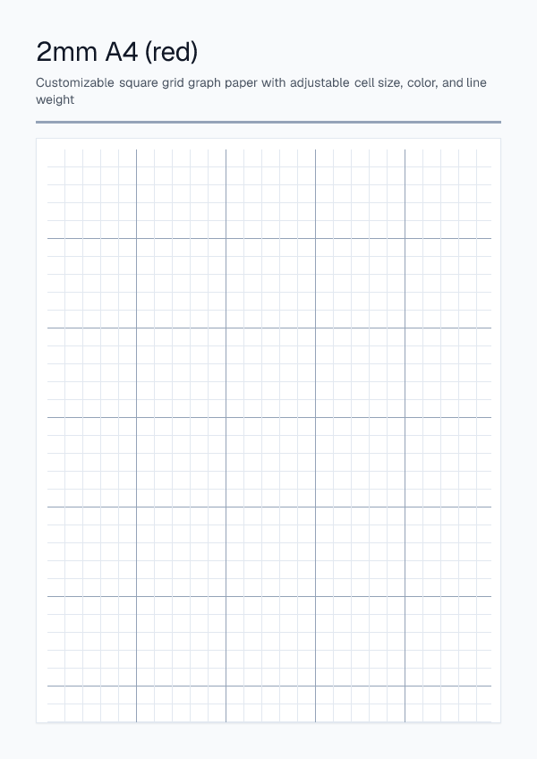 2mm A4 Red — Graph Paper — printable PDF preview