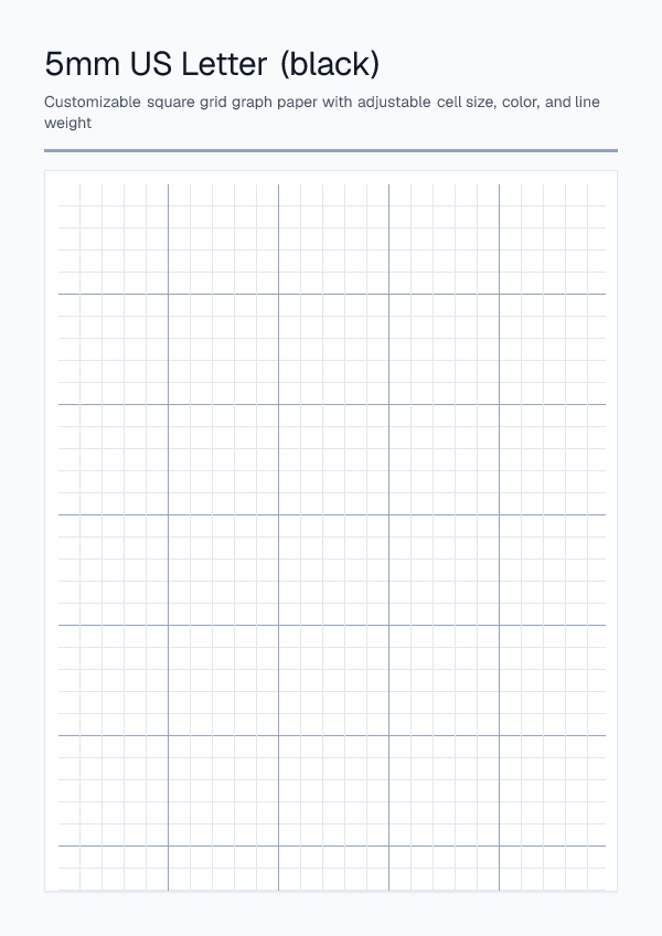 5mm Letter Black — Graph Paper — printable PDF preview