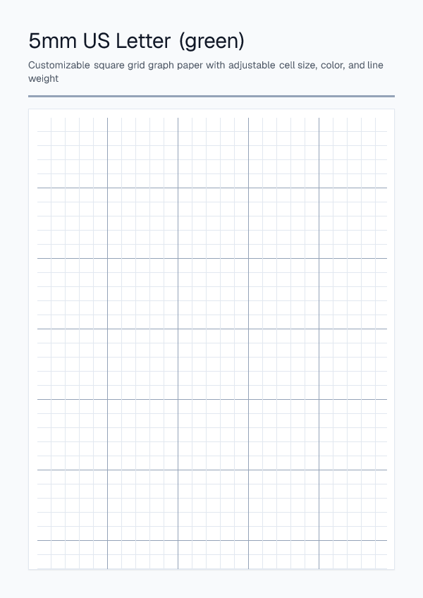 5mm Letter Green — Graph Paper — printable PDF preview