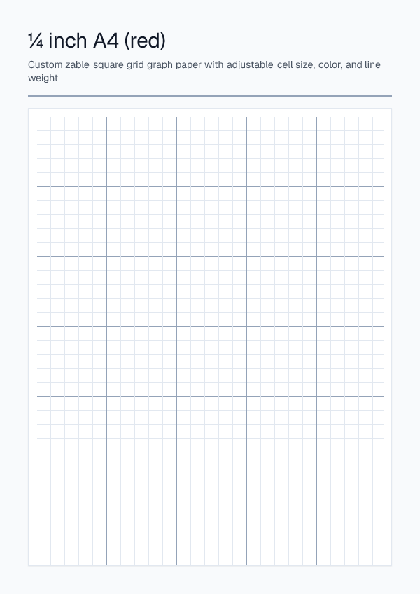 Quarter Inch A4 Red — Graph Paper — printable PDF preview