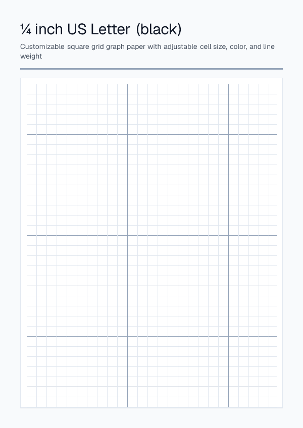 Quarter Inch Letter Black — Graph Paper — printable PDF preview