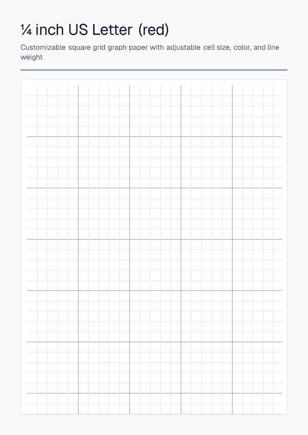 Quarter Inch Letter Red — Graph Paper — printable PDF preview