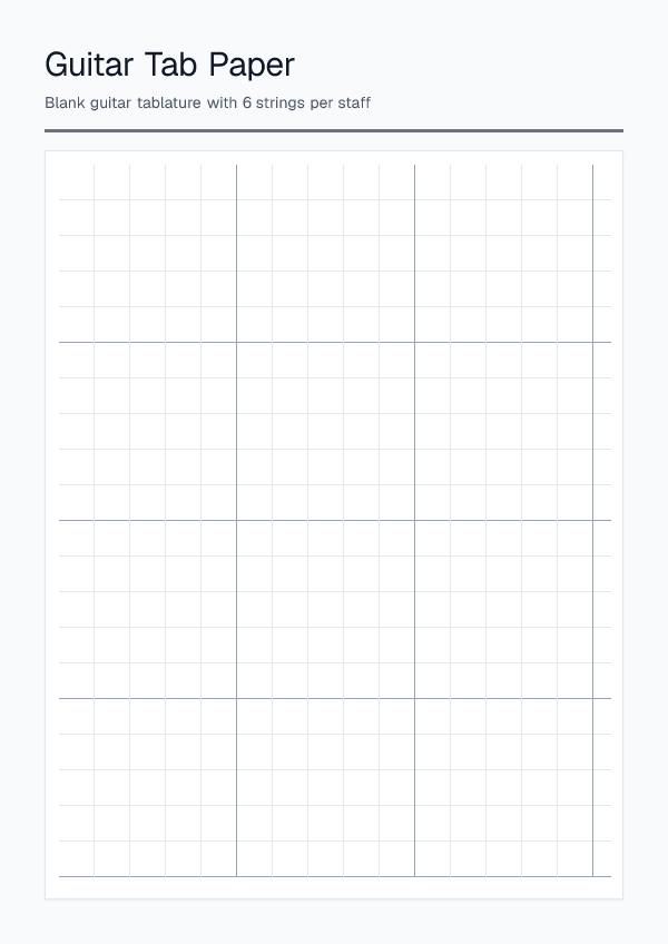 Guitar Tab Paper — printable PDF preview
