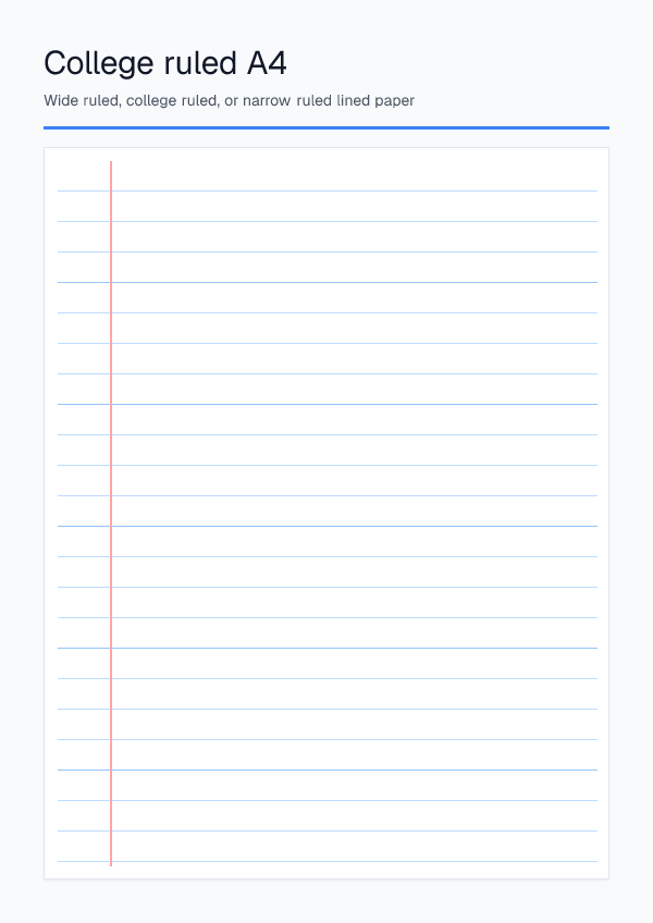 College Ruled A4 — Lined Paper — printable PDF preview