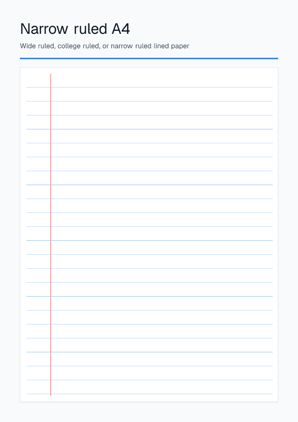 Narrow Ruled A4 — Lined Paper — printable PDF preview