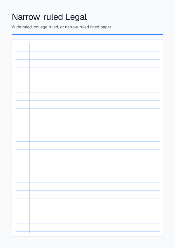 Narrow Ruled Legal — Lined Paper — printable PDF preview