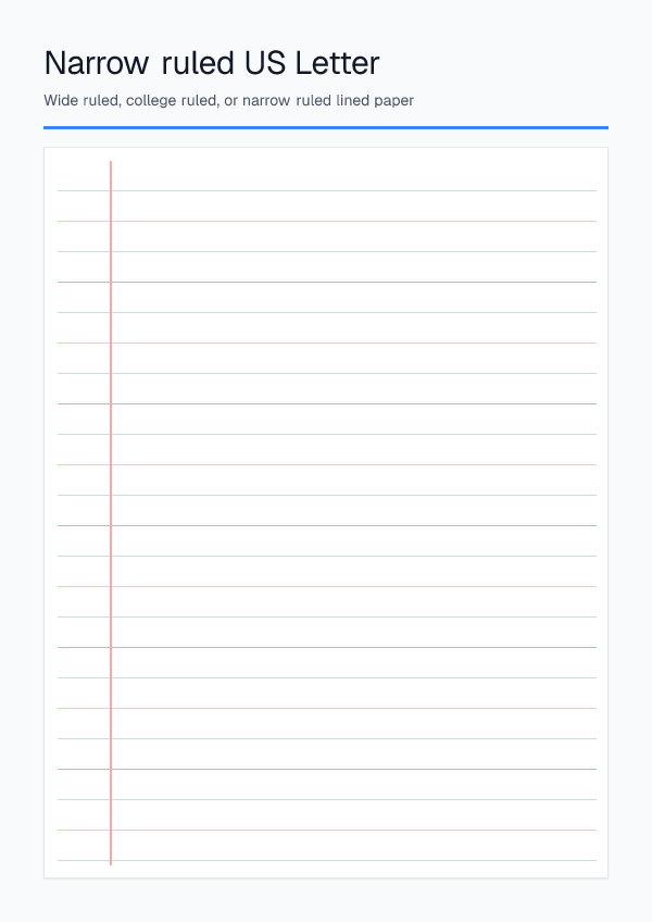 Narrow Ruled Letter — Lined Paper — printable PDF preview