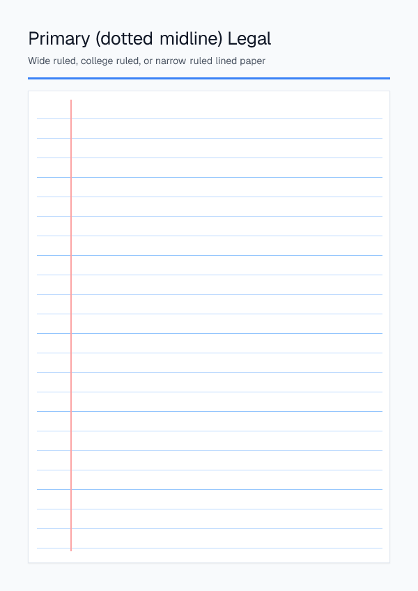 Primary Ruled Legal — Lined Paper — printable PDF preview
