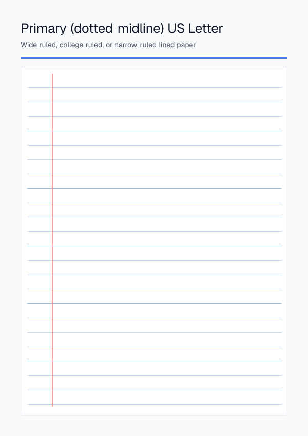 Primary Ruled Letter — Lined Paper — printable PDF preview
