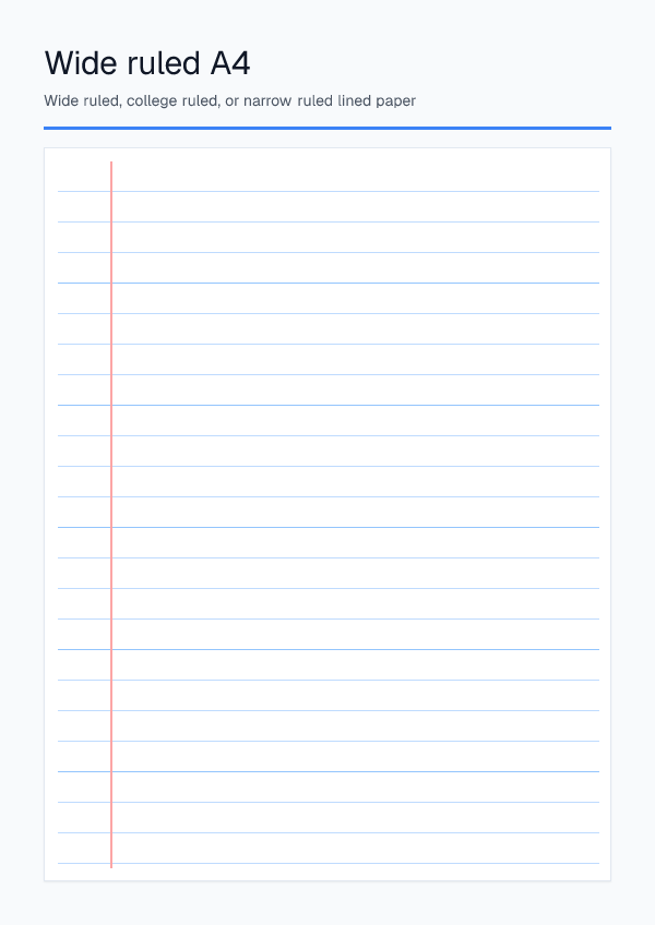 Wide Ruled A4 — Lined Paper — printable PDF preview