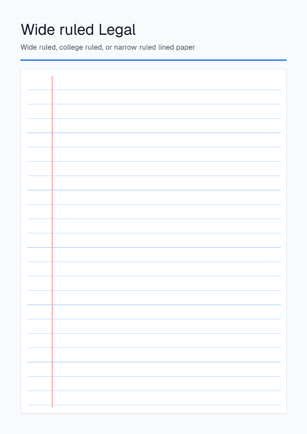 Wide Ruled Legal — Lined Paper — printable PDF preview