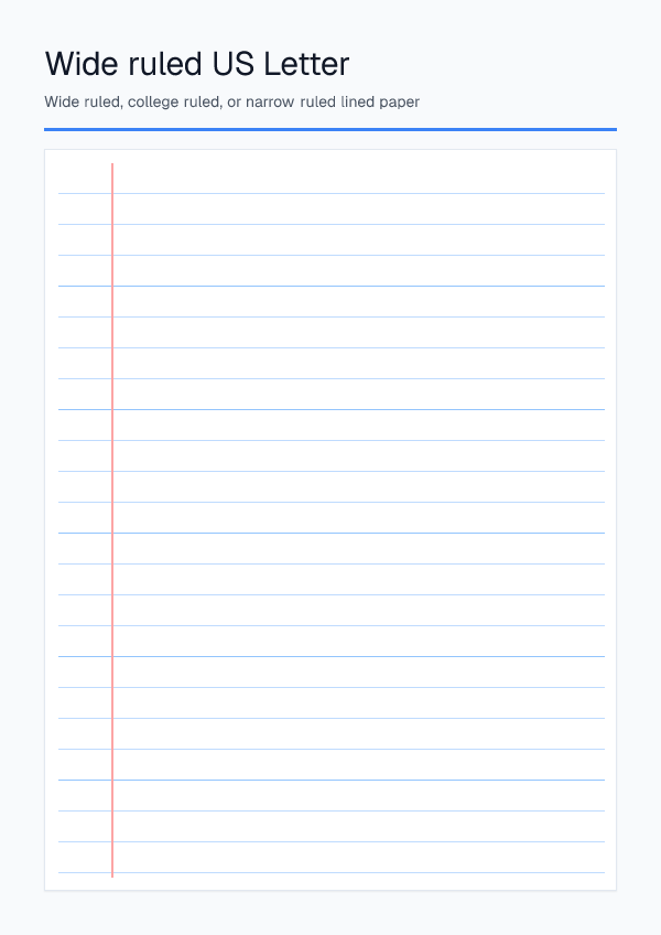Wide Ruled Letter — Lined Paper — printable PDF preview