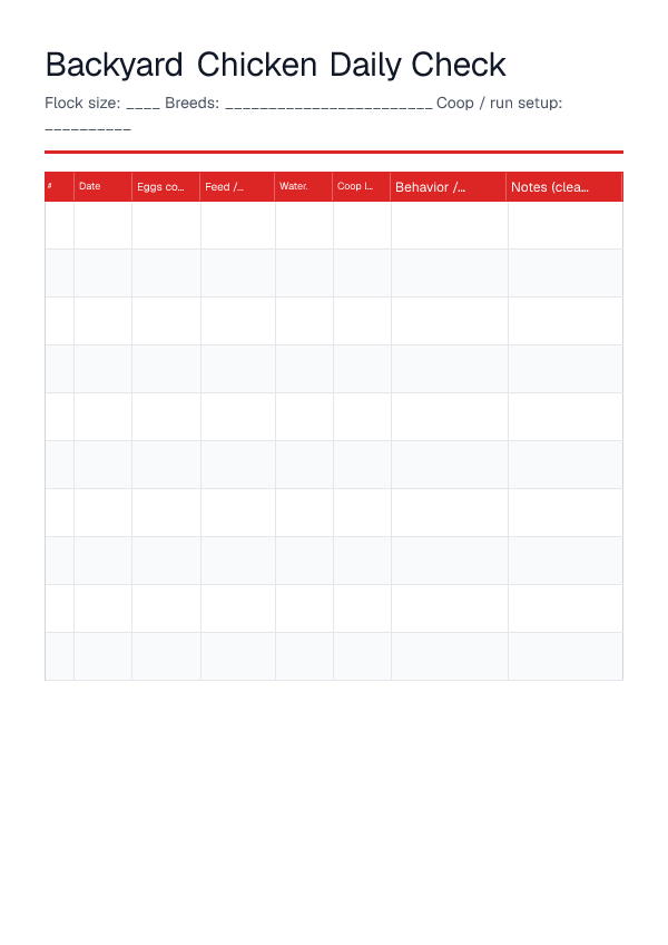 Backyard Chicken Daily Check — printable PDF preview