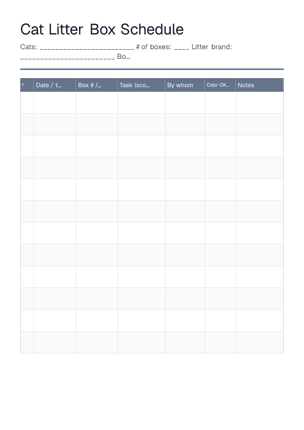 Cat Litter Box Schedule — printable PDF preview
