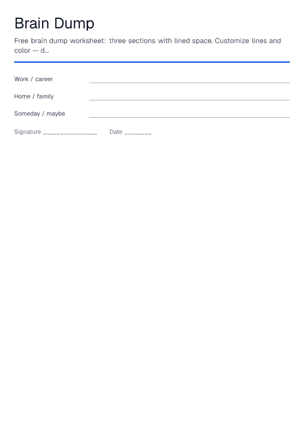 Brain Dump — printable PDF preview